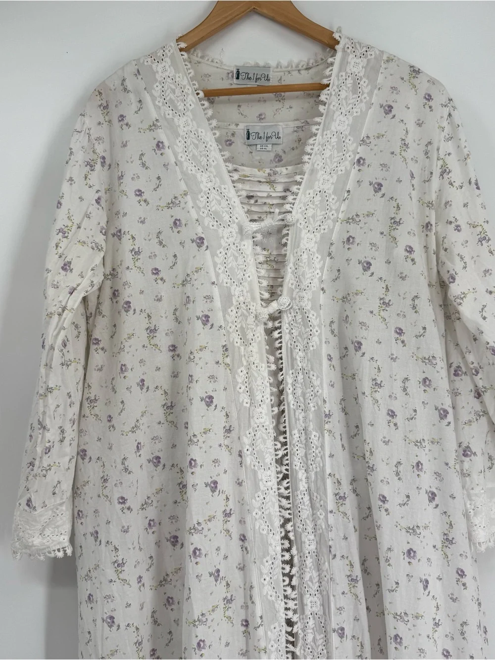 The 1 for U You Rosalind Long Cotton Robe /Gown Set Lilac Rose Lace Size XL/XXL